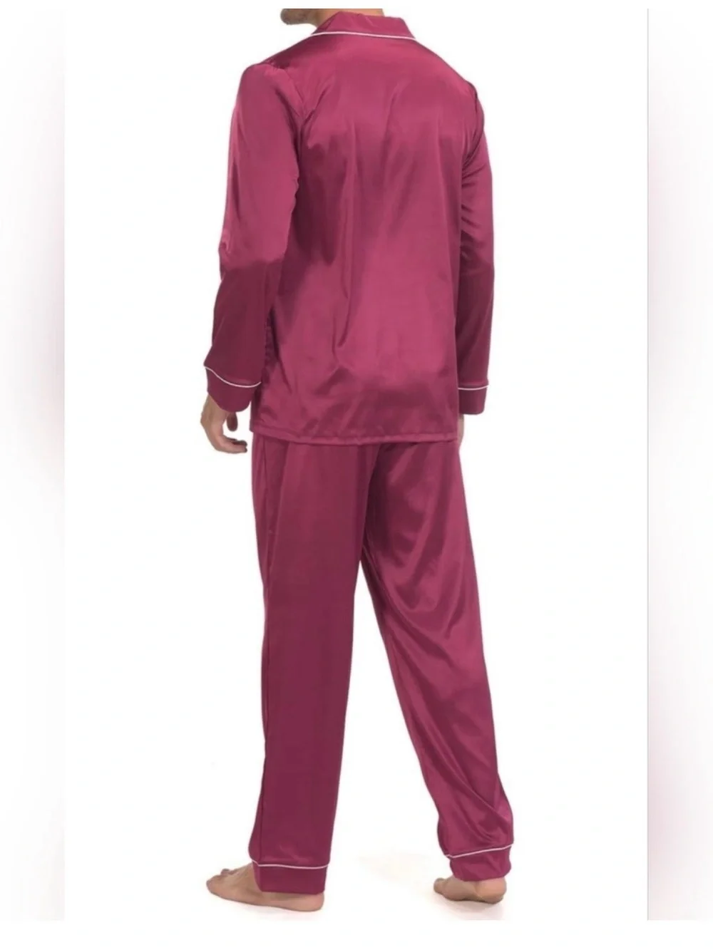 Men's Satin Pajama Set Button Down Silky Pj Sets Sleepwear Loungewear Sz XXL